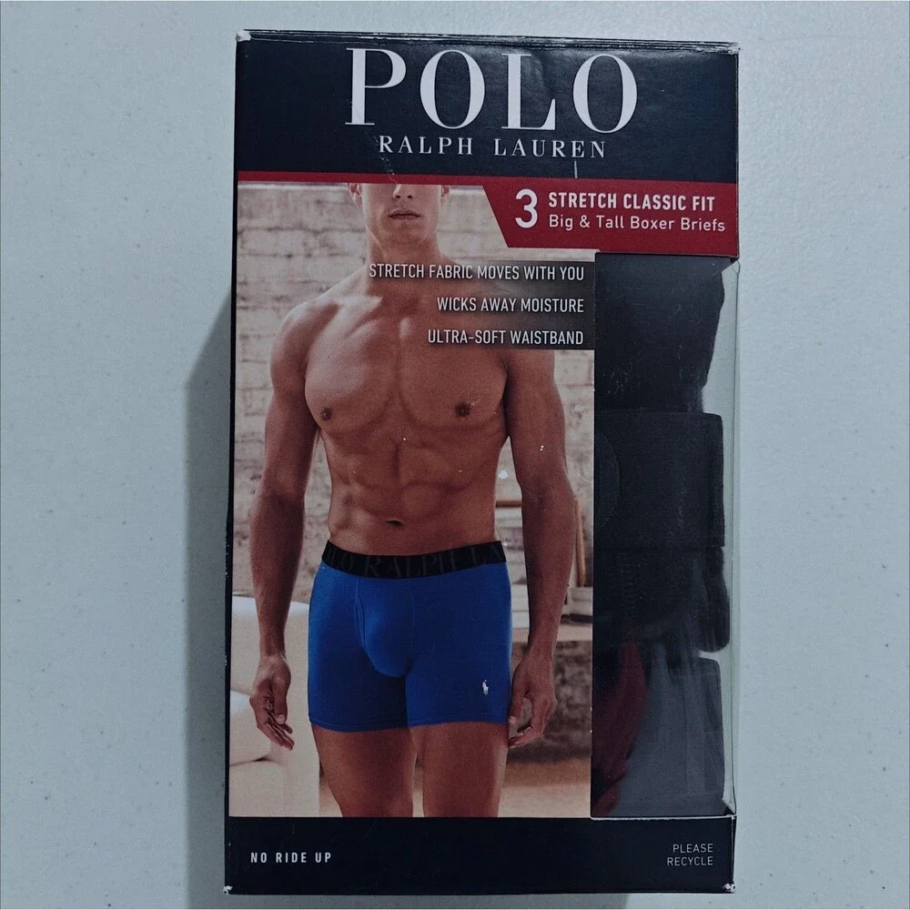 NEW Polo Ralph Lauren 3XL Cotton Boxer Briefs Big Tall Stretch 3 Pack Black NWT